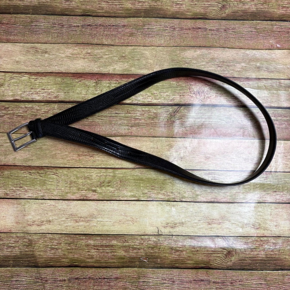 Saks Fifth Avenue Mens Black Lizard Embossed Leather Belt Made in Italy Size 36
